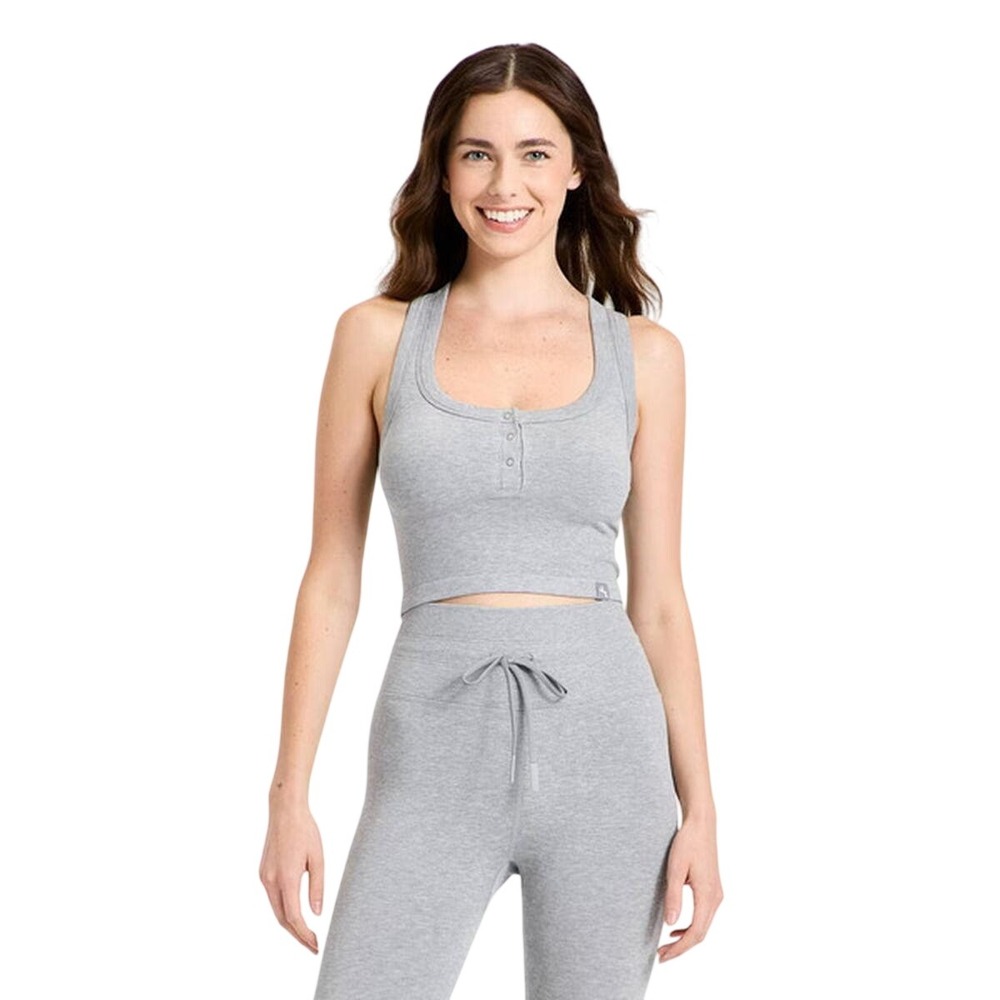 JoyLab Women's Grey Henley Seamless Racerback Scoop Neck Tank Top Size M